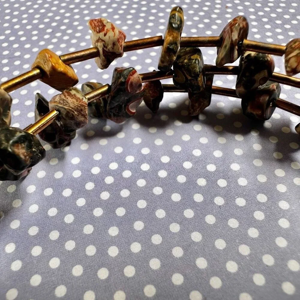 Leopard skin Jasper wrap around leaf charm bracelet